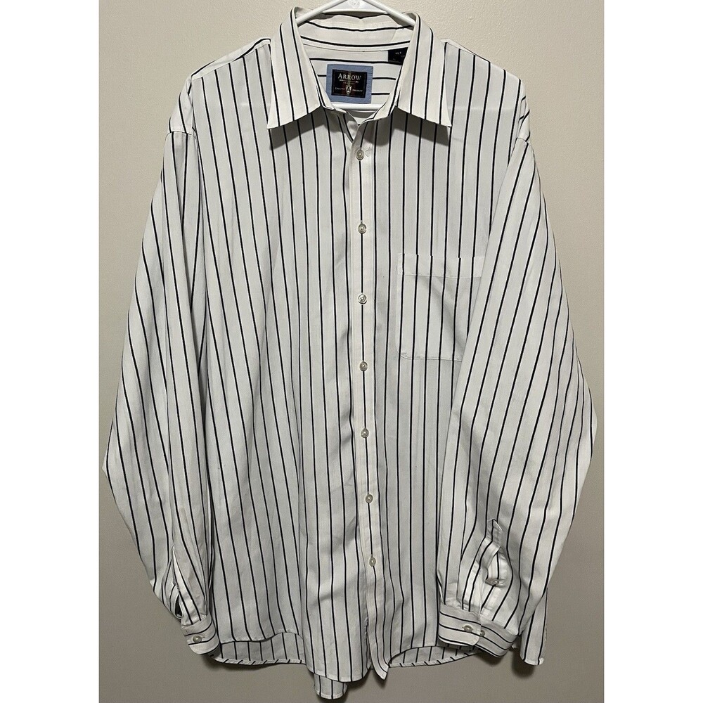 Arrow brand Men’s white and black striped button-down dress shirt Size XLT